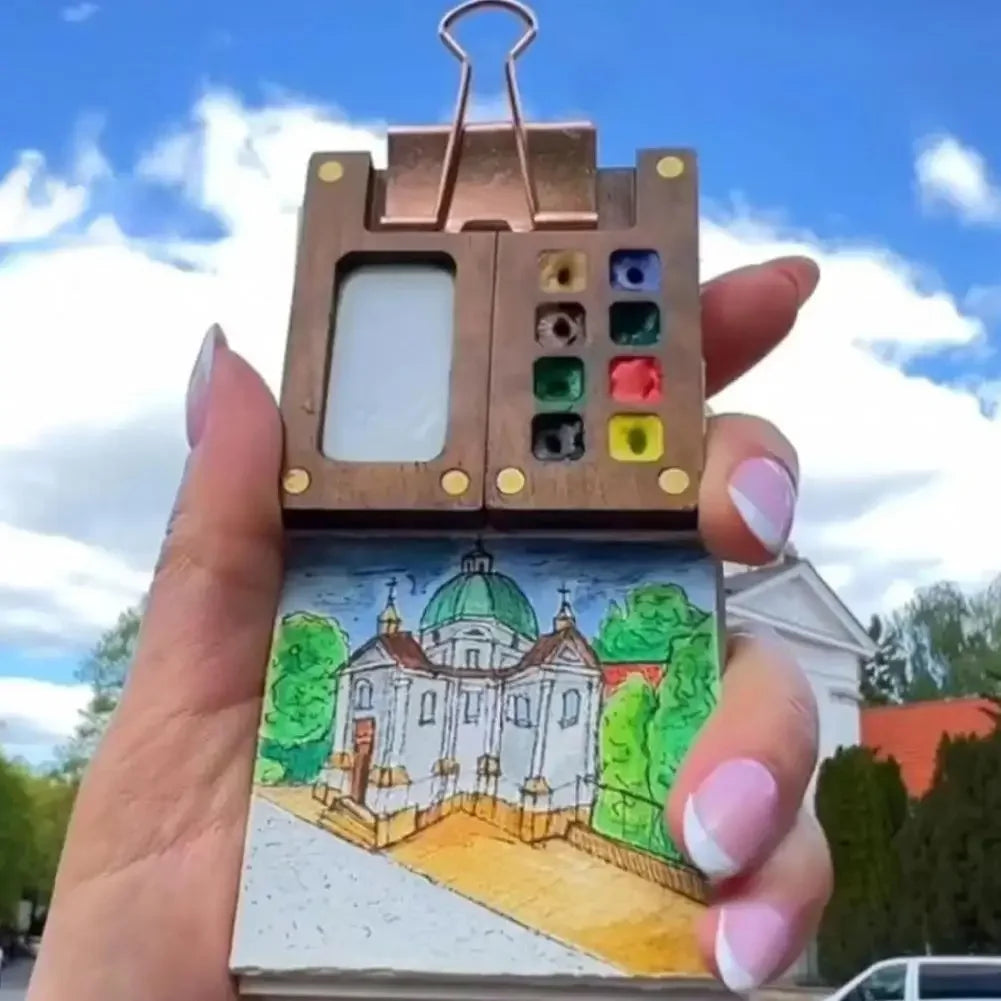 Mini Walnut Wood Watercolor Palette – 15 Grid