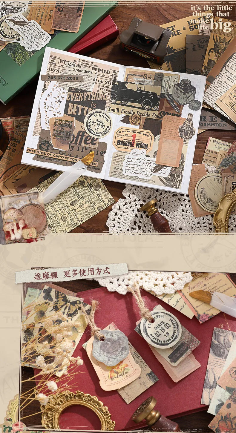 100PCS Retro Scrapbook Paper Set – DIY Collage, Journal & Album Craft Materials