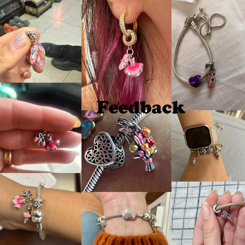 925 Sterling Silver Pink Ballet Girl Pendant – DIY Jewelry Charm for Bracelet & Necklace