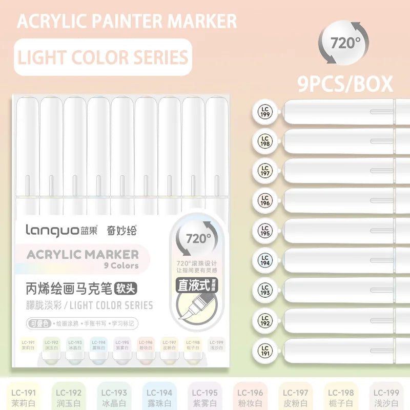 Acrylic Marker Pen Set – 9PCS Soft Brush DIY Paint Art Markers for Students