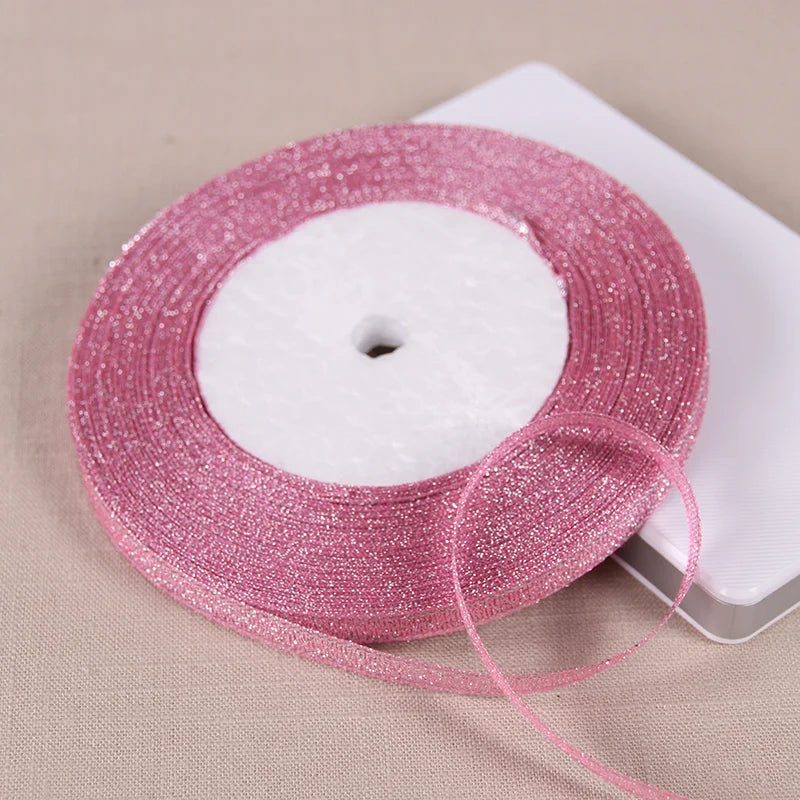 25Y 6mm Glitter Silk Satin Ribbon – Silver/Gold