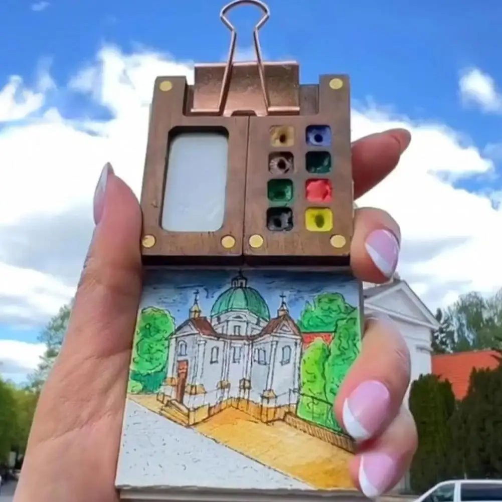 Mini Walnut Wood Watercolor Palette – 15 Grid