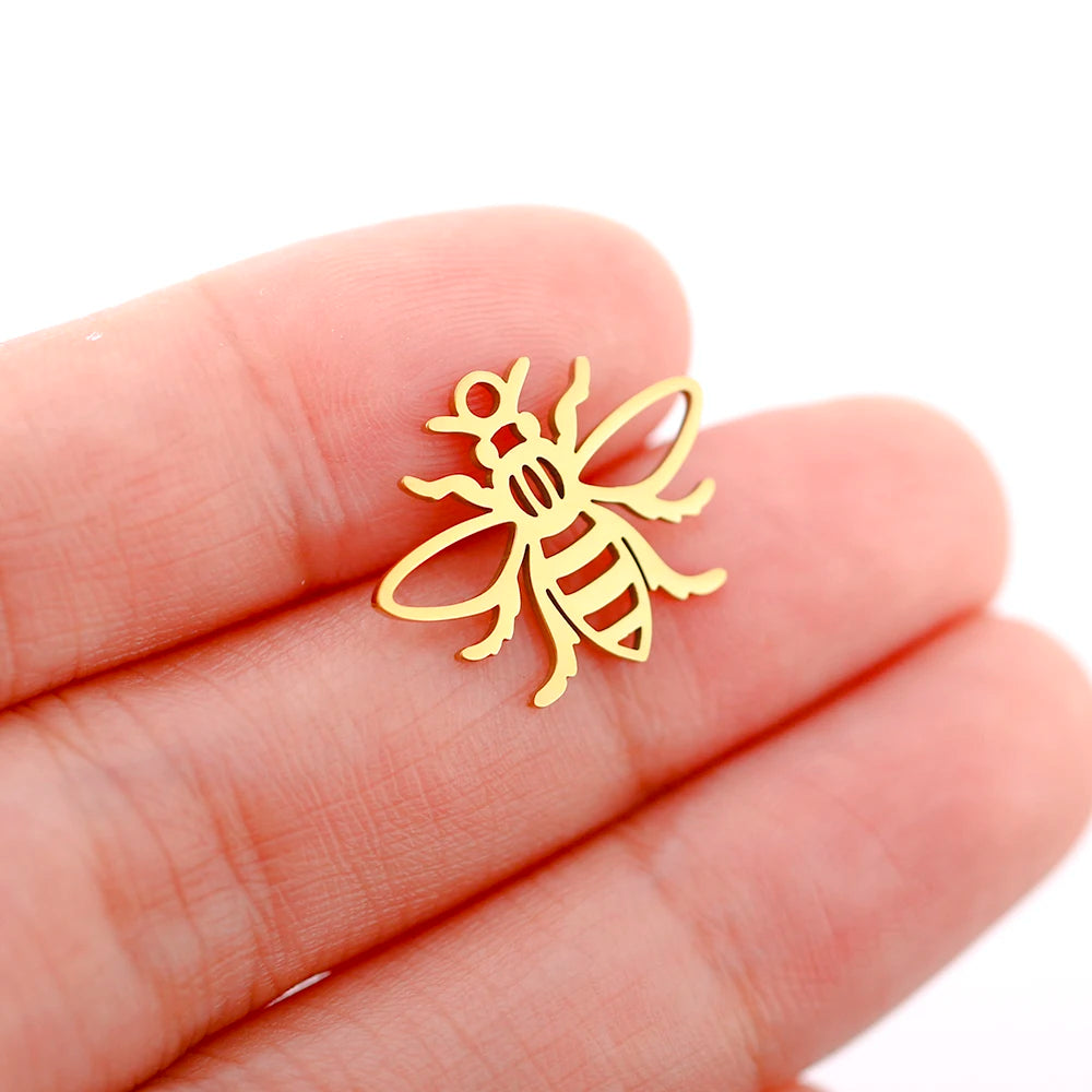 Mixed Animal Charms Set – Stainless Steel Bee, Butterfly, Owl & Heart Pendants (5PCS)