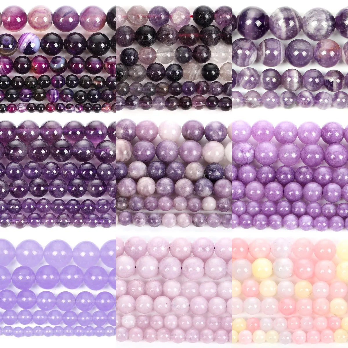 Purple Natural Stone Beads – Amethyst, Agate & Tourmaline for DIY Jewelry