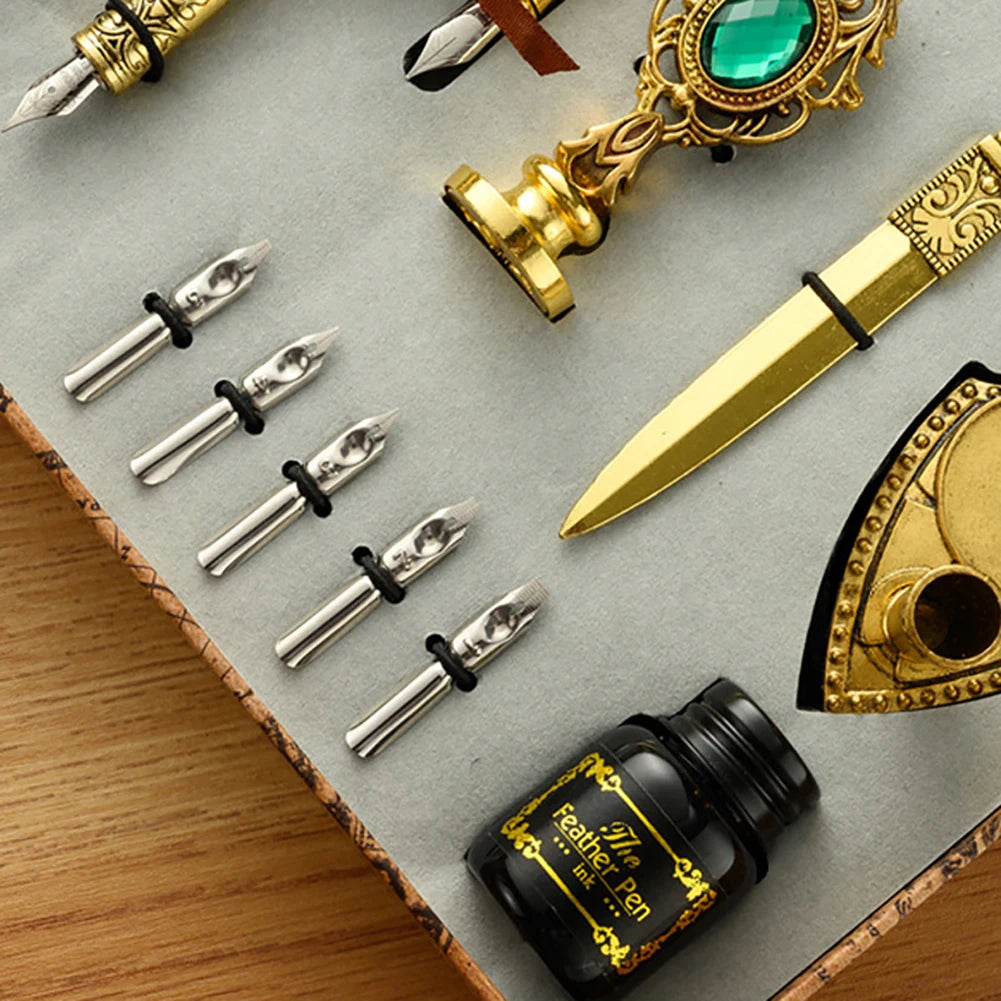 Retro Feather Pen Writing Ink Set