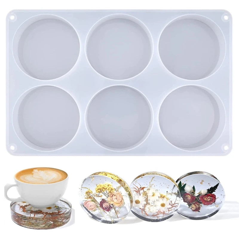 6-Cavity Thick Round Silicone Coaster Mold – DIY Resin Casting