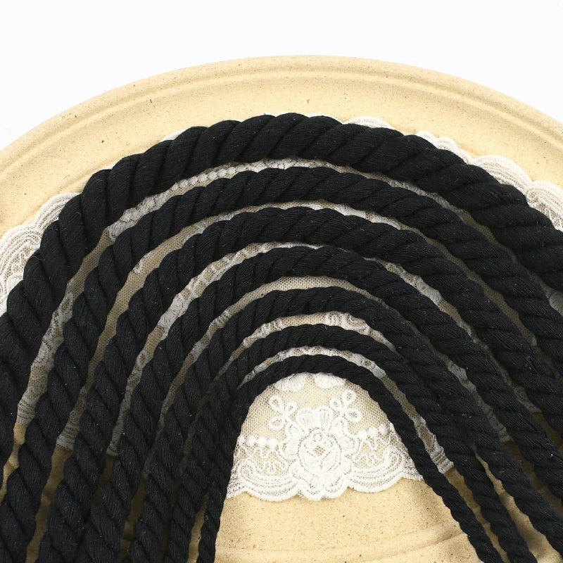 Black Macrame Cord – 2–10M Twisted Cotton Rope (5–20mm) for DIY Crafts & Home Décor