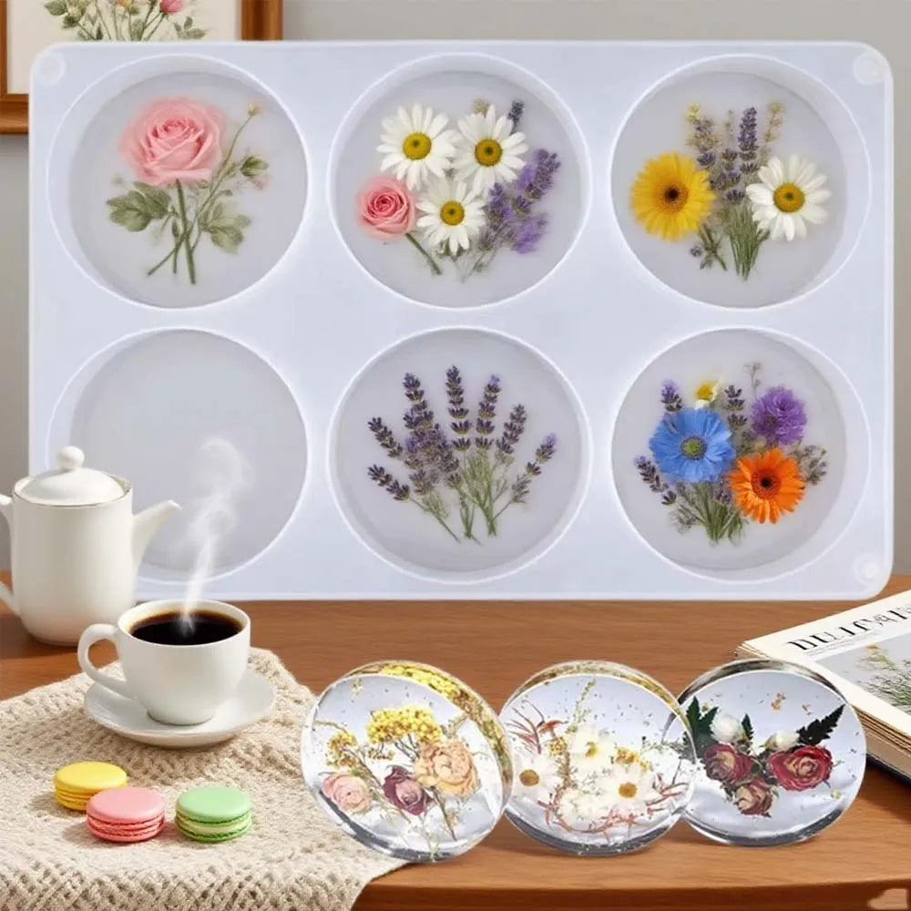 6-Cavity Thick Round Silicone Coaster Mold – DIY Resin Casting