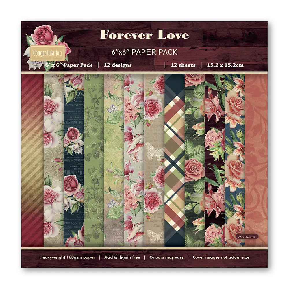 Vintage Flower Paper Pad – 12 Sheets 6x6" Scrapbooking & Card Making Set