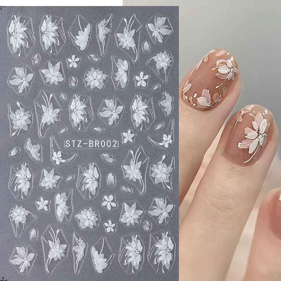 3D White Flower Nail Art Stickers – Cute Floral DIY Nail Decals