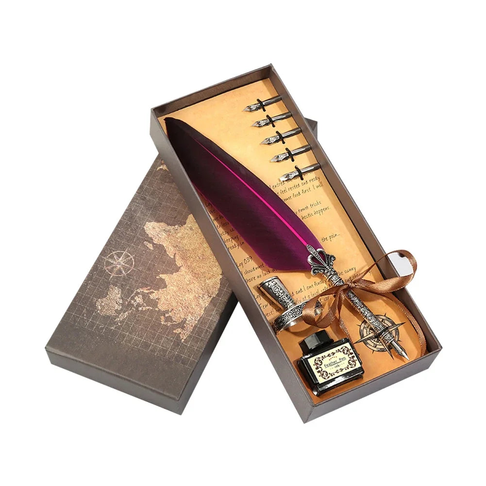 Retro Feather Pen Writing Ink Set