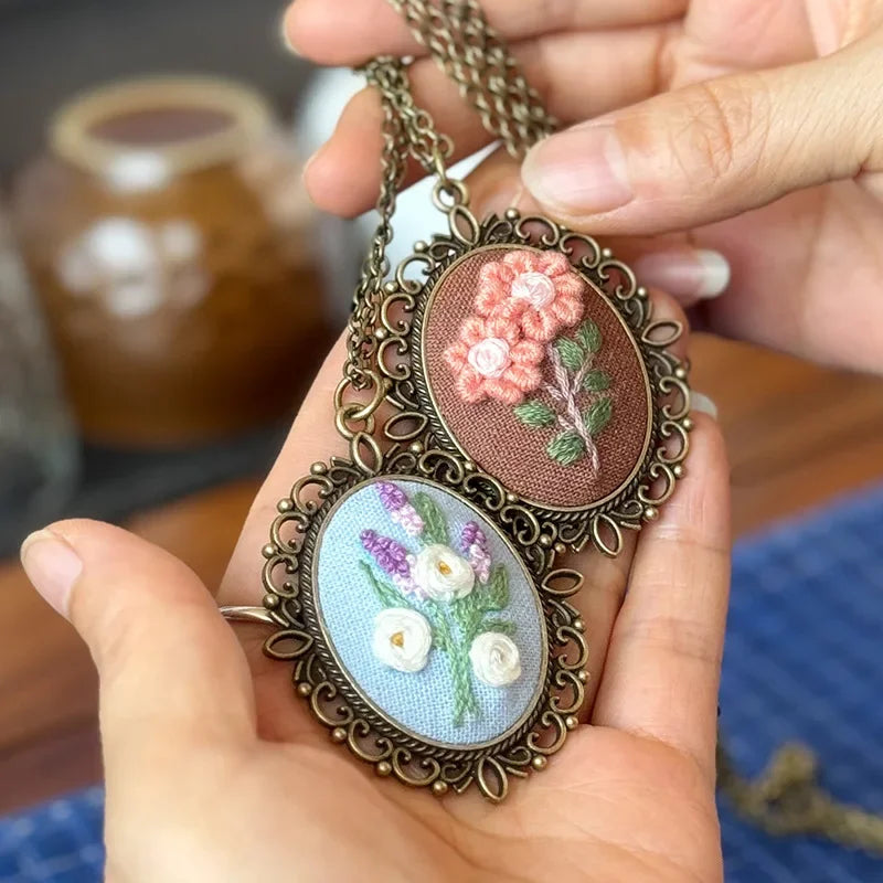 Rose Mini Embroidery Necklace DIY Pendant Kit