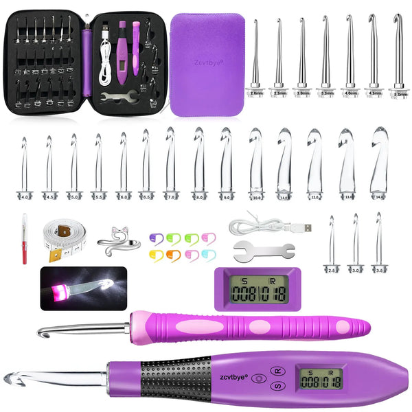 24pcs LED Crochet Hook Set with Stitch Counter