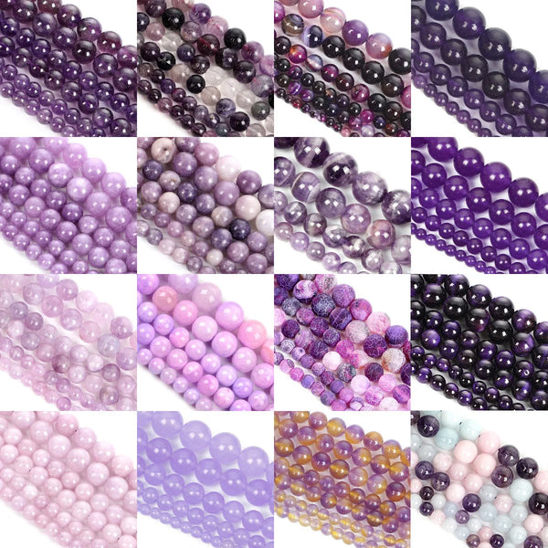 Purple Natural Stone Beads – Amethyst, Agate & Tourmaline for DIY Jewelry