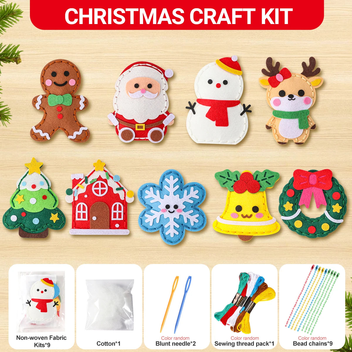 9-Piece DIY Christmas Sewing Kit – Beginner-Friendly Ornaments