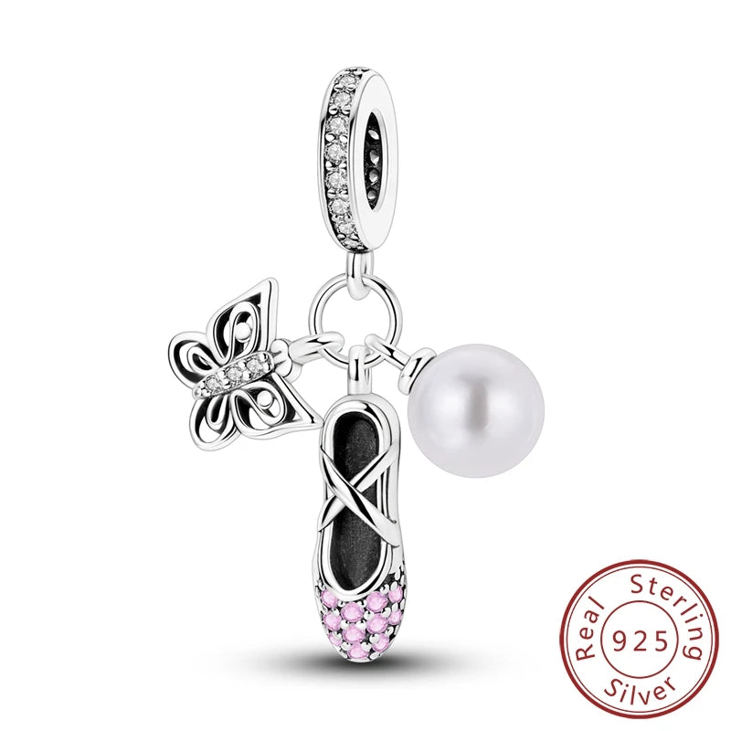 925 Sterling Silver Pink Ballet Girl Pendant – DIY Jewelry Charm for Bracelet & Necklace
