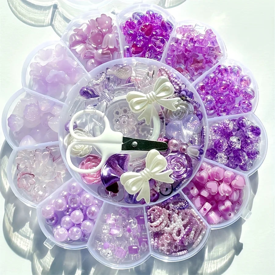 13-Grid Purple Plum Blossom Acrylic Beads Set