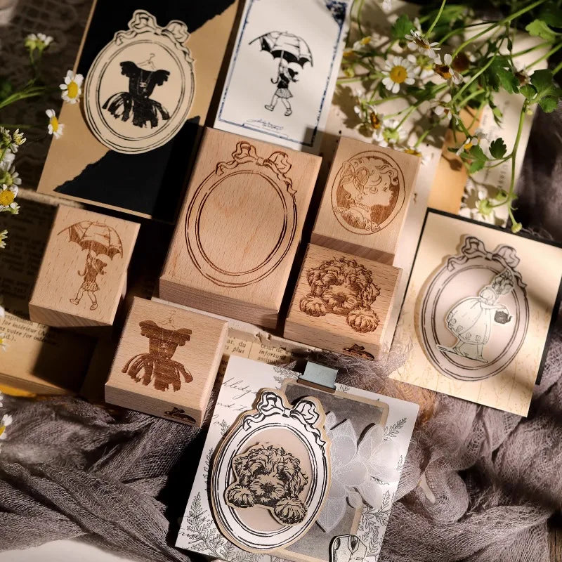 Vintage Flower & Bear Wooden Rubber Stamp – DIY Scrapbooking & Card Making