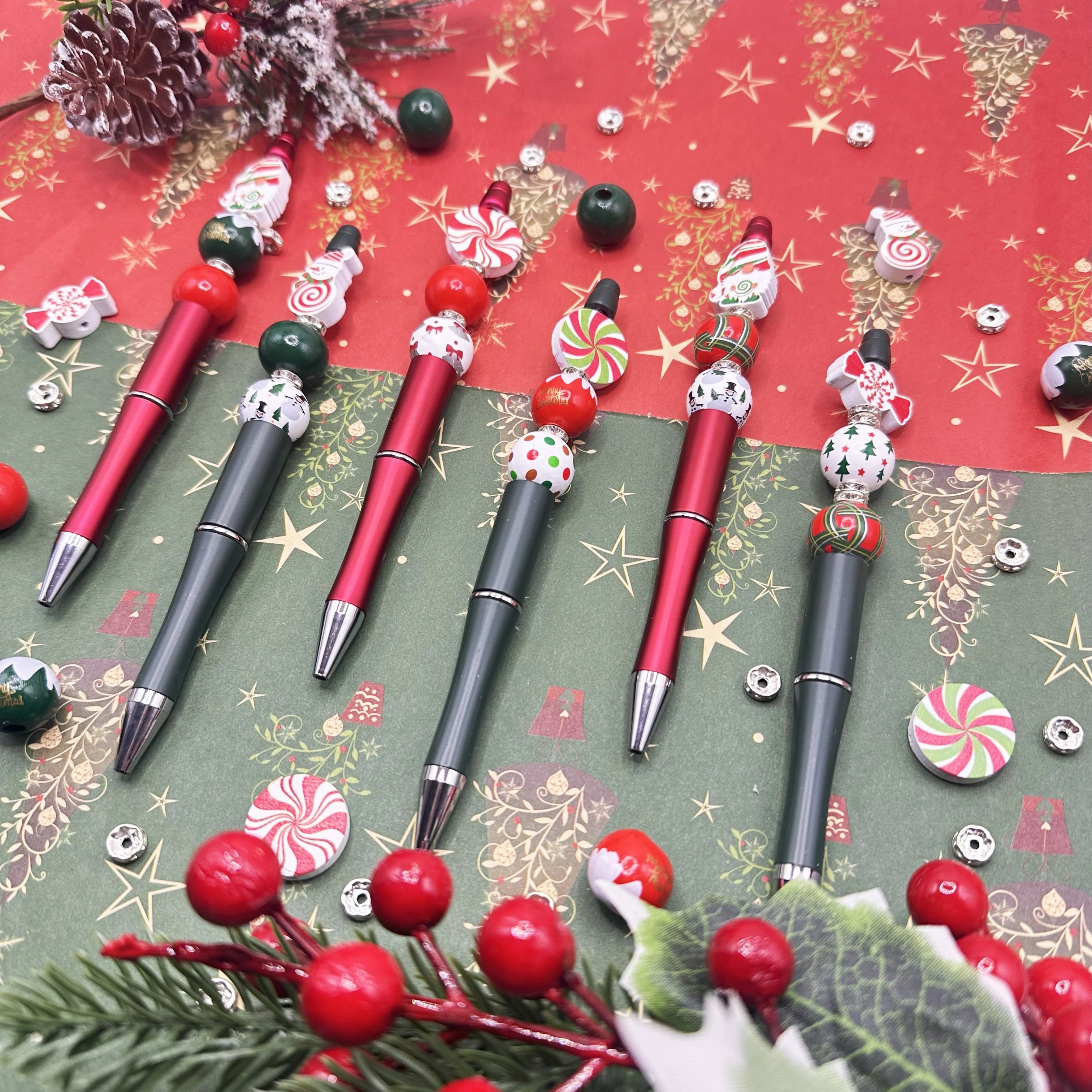 Christmas DIY Bead Pens Kit – 6PCS Snowman & Candy Themed Craft Supplies