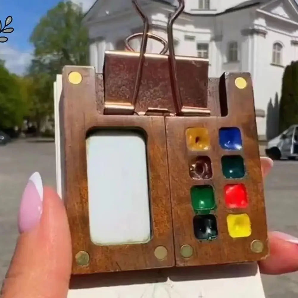 Mini Walnut Wood Watercolor Palette – 15 Grid