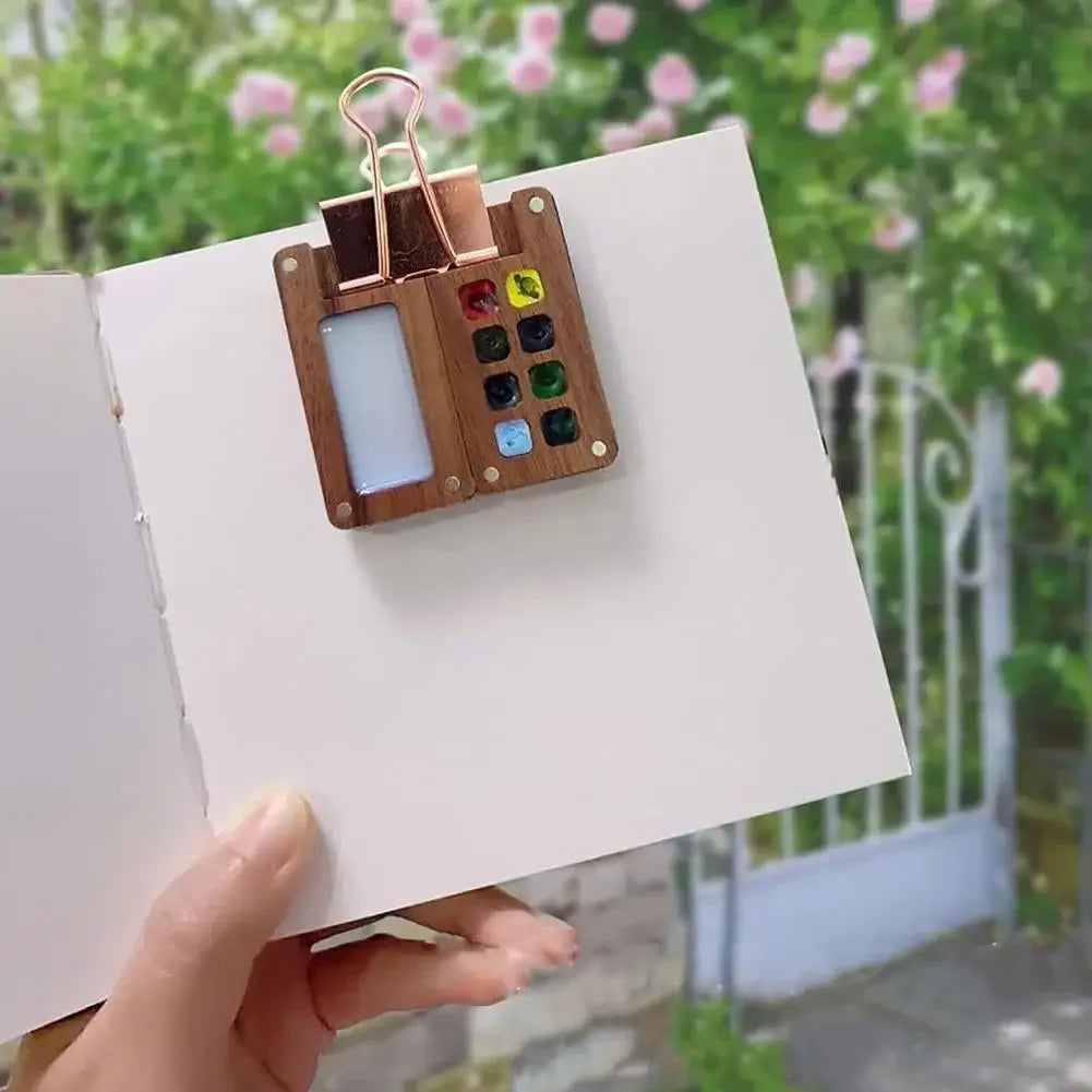 Mini Walnut Wood Watercolor Palette – 15 Grid