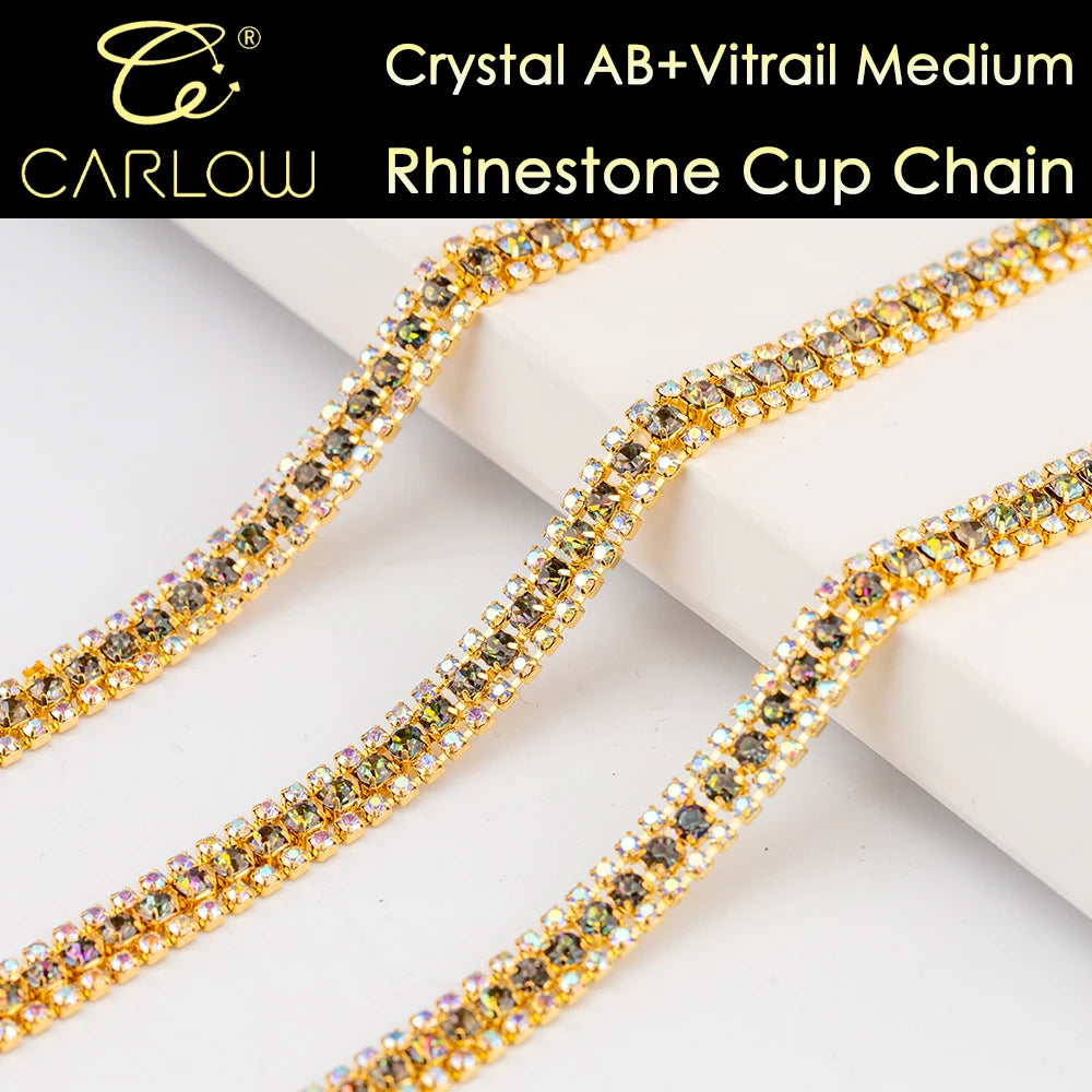 CARLOW AAAAA 3-Row Rhinestone Cup Chain – Gold Base