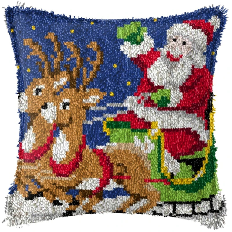 Snowman & Elk Latch Hook Kit – DIY Crochet Rug & Cushion Embroidery Set
