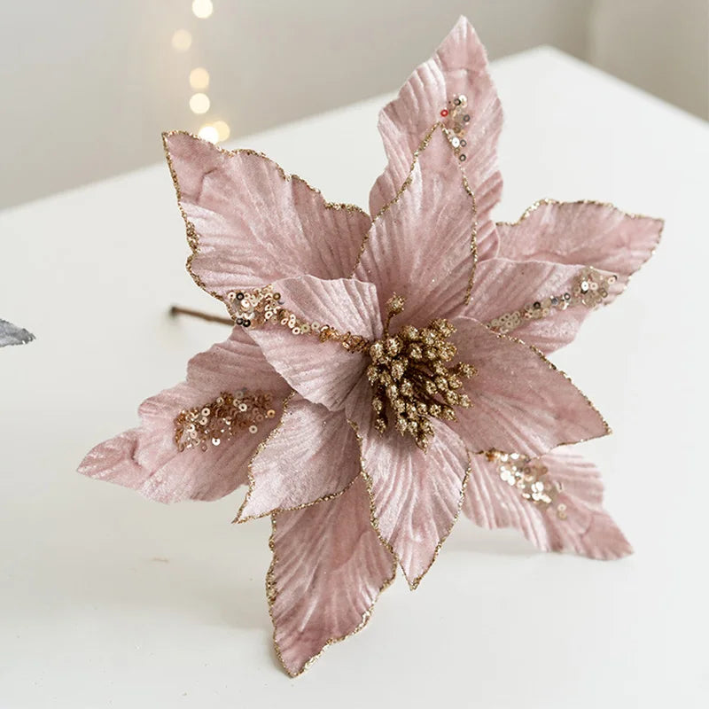 Large Glitter Velvet Christmas Flower – 26CM Artificial Ornament for Tree & Home Décor