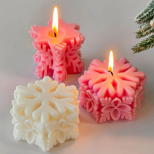 ❄️ Christmas Snowflake Pillar Candle Silicone Mold – DIY Candle, Soap & Chocolate Craft Mould