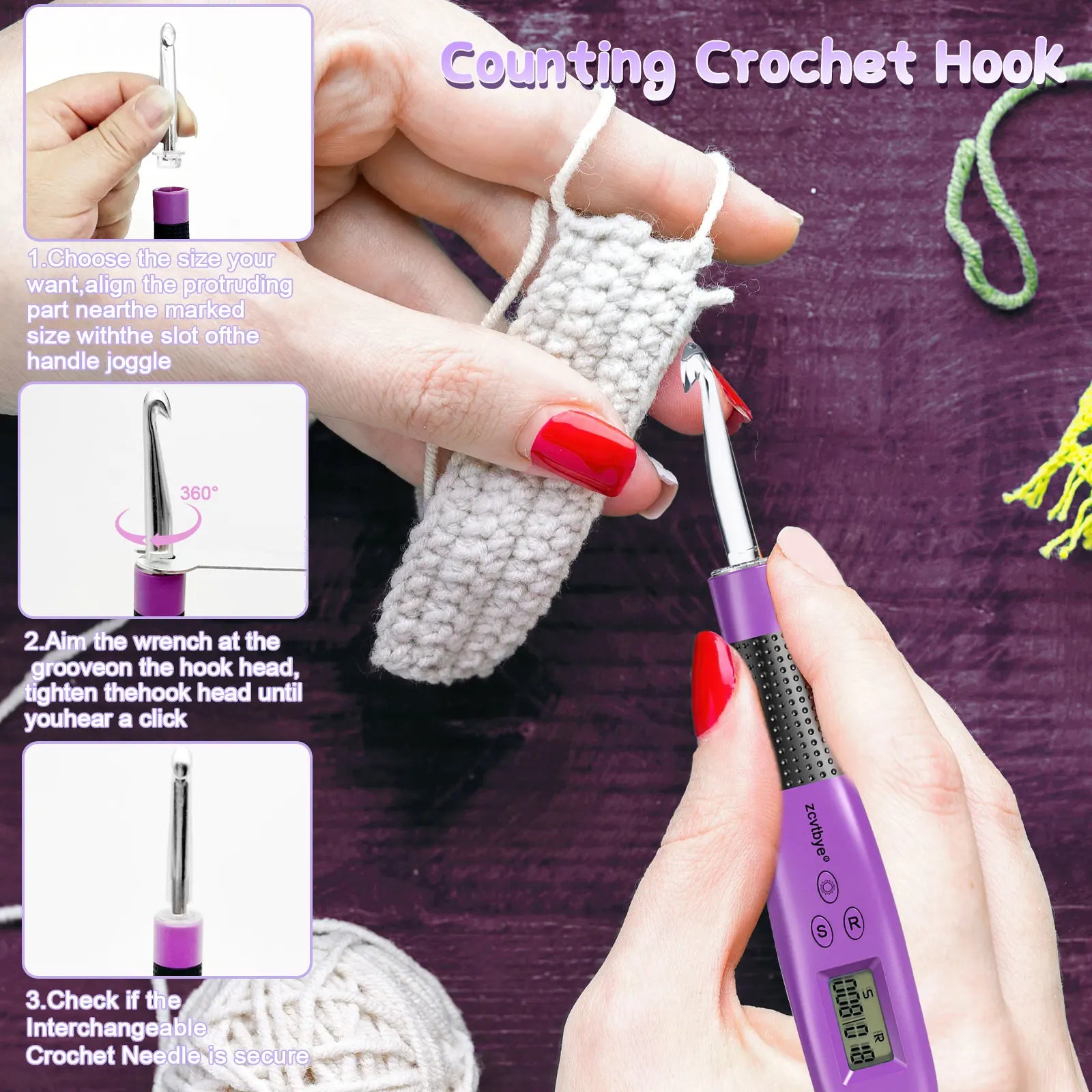 24pcs LED Crochet Hook Set with Stitch Counter