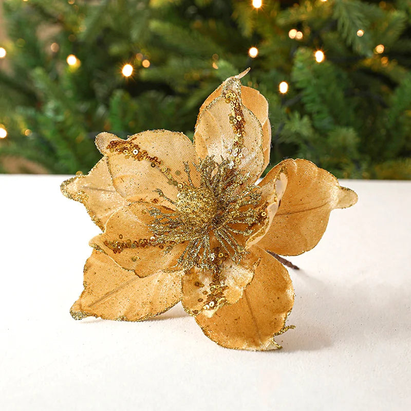 Large Glitter Velvet Christmas Flower – 26CM Artificial Ornament for Tree & Home Décor