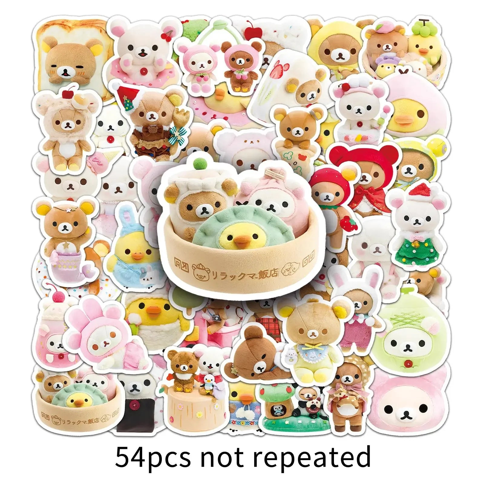 Cute Lazy Bear Stickers – 54PCS Cartoon Vinyl Decals for Laptop & Scrapbook