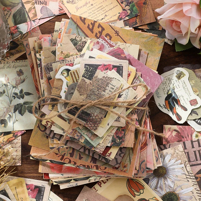 100PCS Retro Scrapbook Paper Set – DIY Collage, Journal & Album Craft Materials