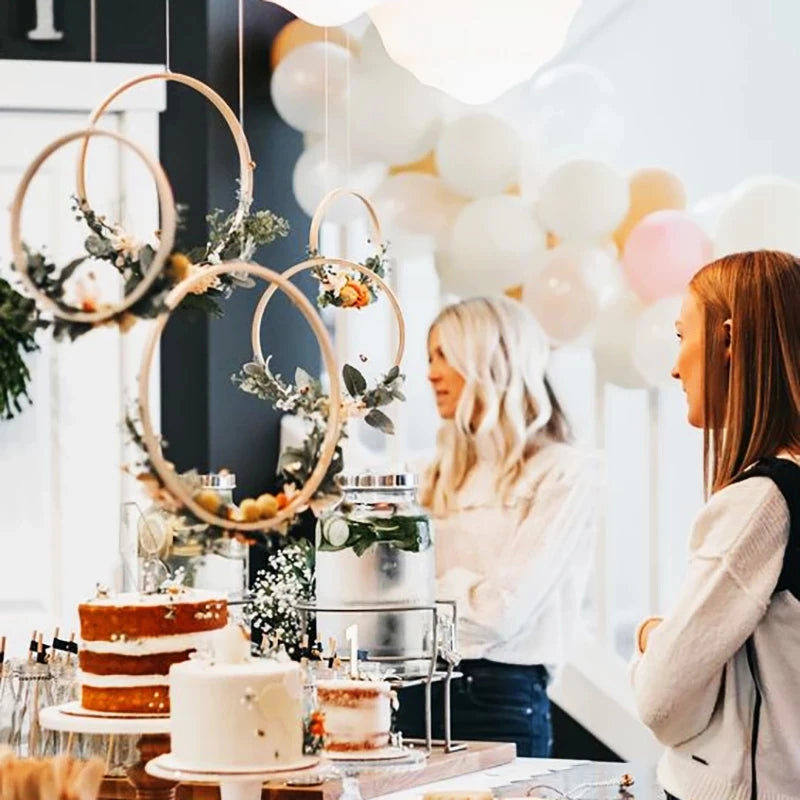 5PCS Wooden Bamboo Hoops – Round Rings for DIY Crafts & Home Décor