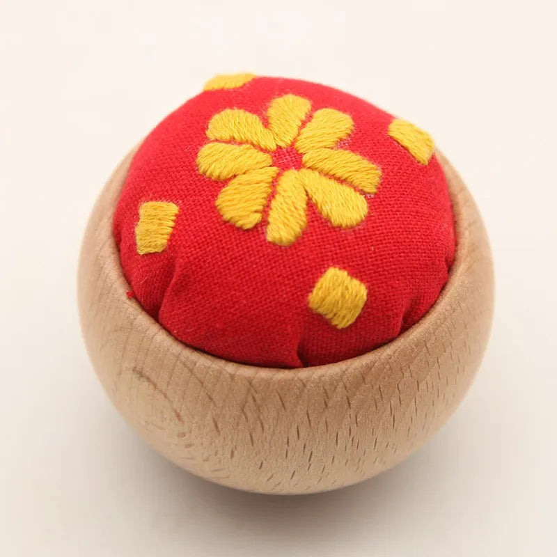 DIY Sashiko Pin Cushion with Wooden Base