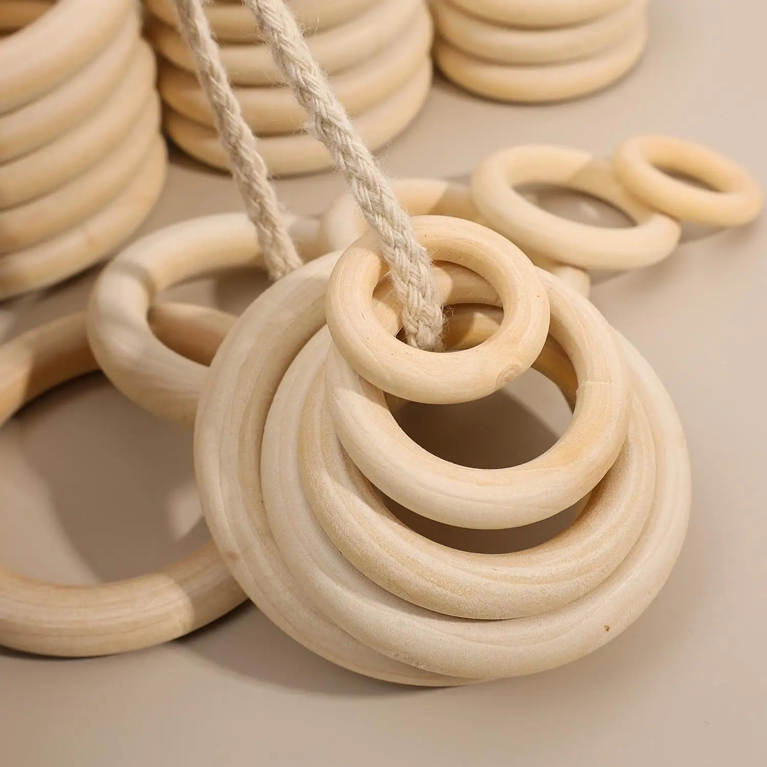 Unfinished Solid Wooden Rings 30–70mm for DIY Crafts