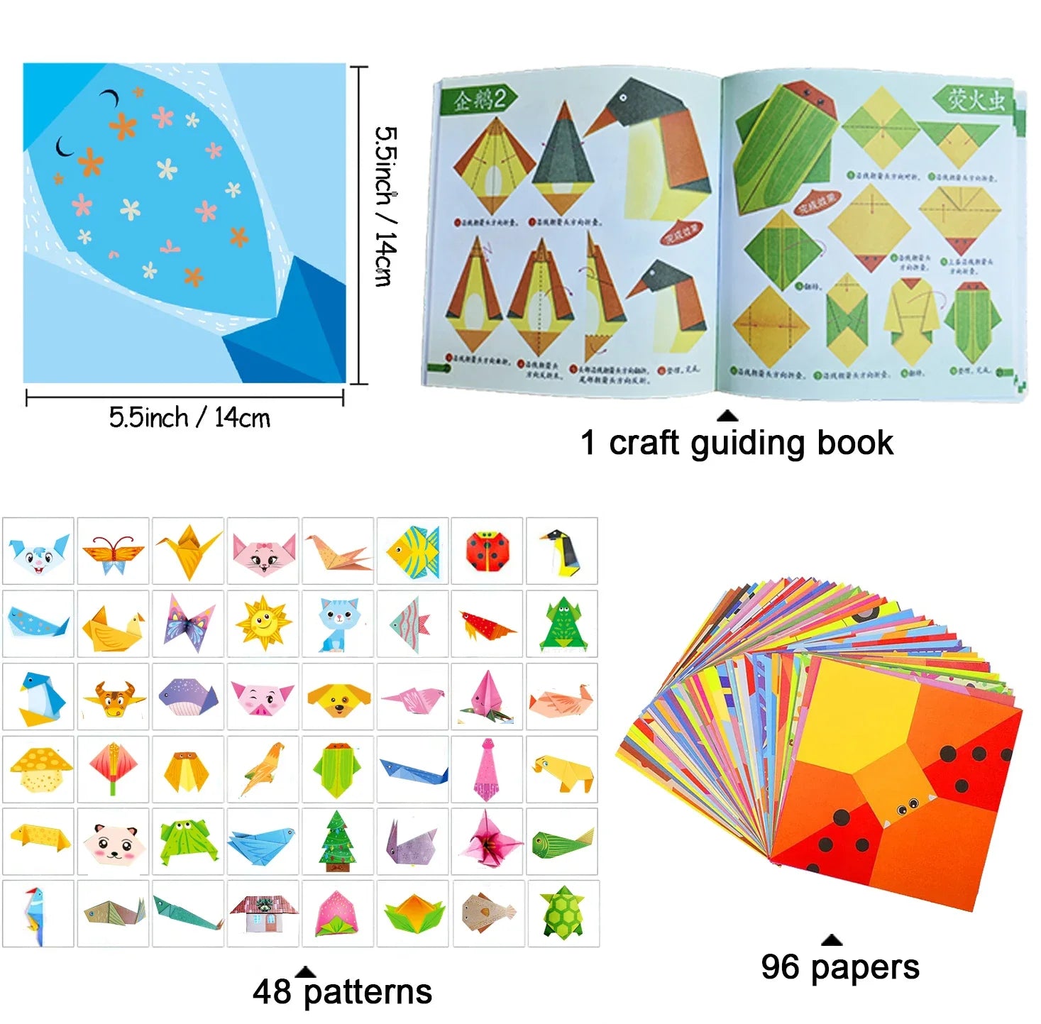 Origami Paper Folding Kit – 30/96 Sheets with Instruction Book for Kids & Beginners
