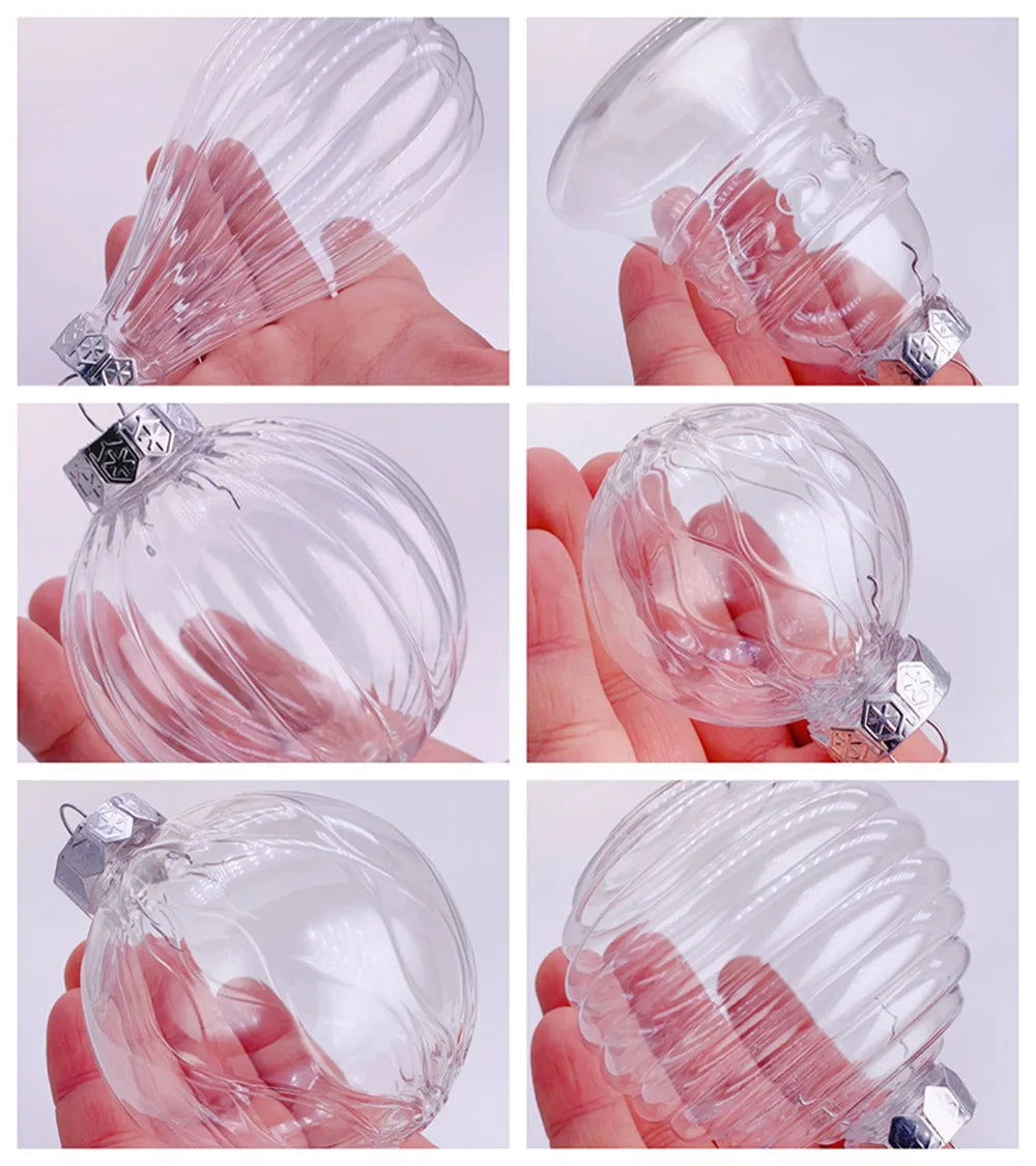 6pcs Transparent Shatterproof Christmas Baubles – 80mm Plastic Ornaments