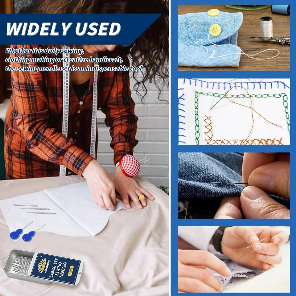 Large Eye Sewing Needles Kit – Hand Sewing Accessories Set with Threader & Thimble