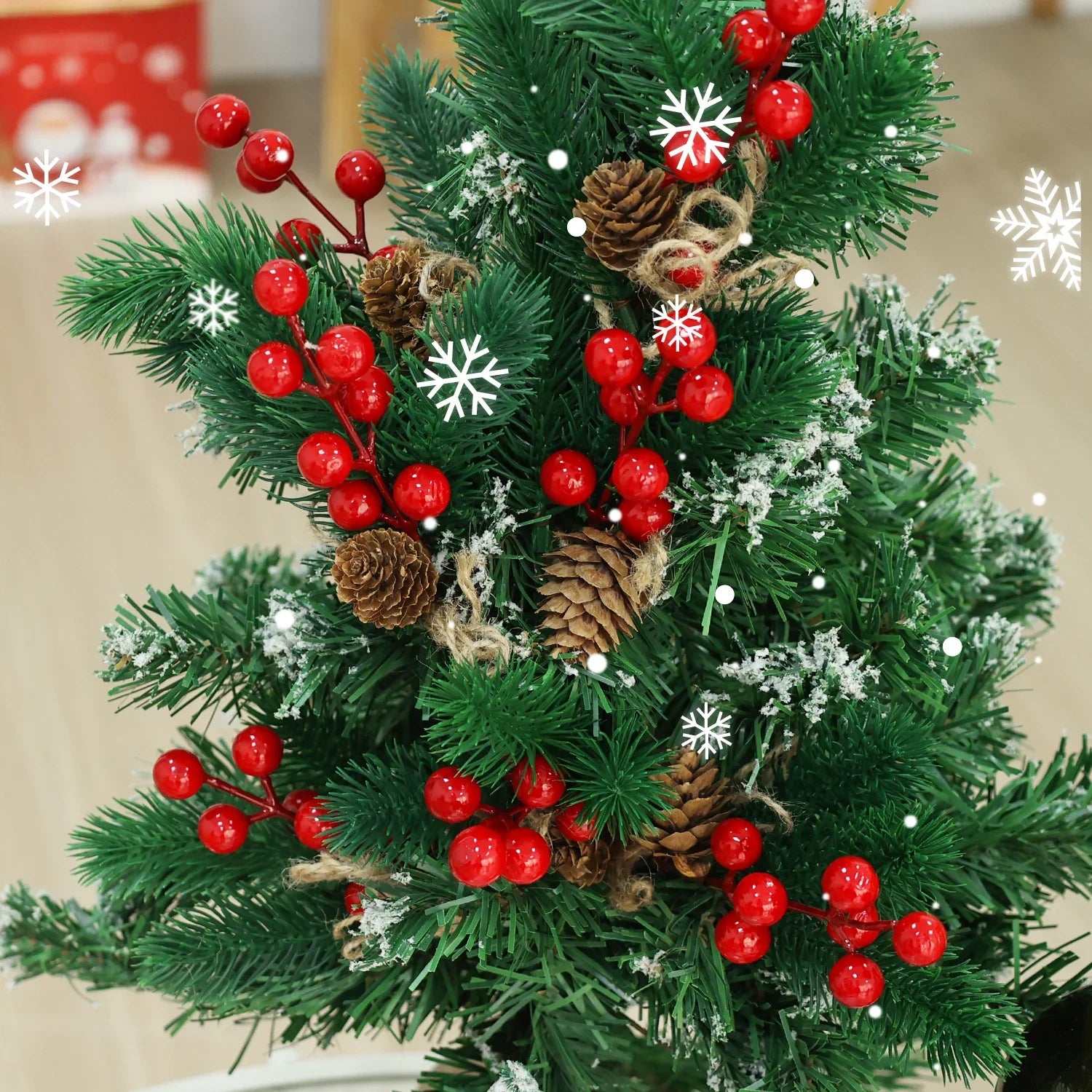 Christmas Pine & Red Berry Branches – Artificial Pine Needle Stems for DIY Wreaths & Décor (1/30PCS)