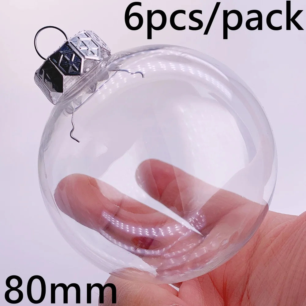 6pcs Transparent Shatterproof Christmas Baubles – 80mm Plastic Ornaments