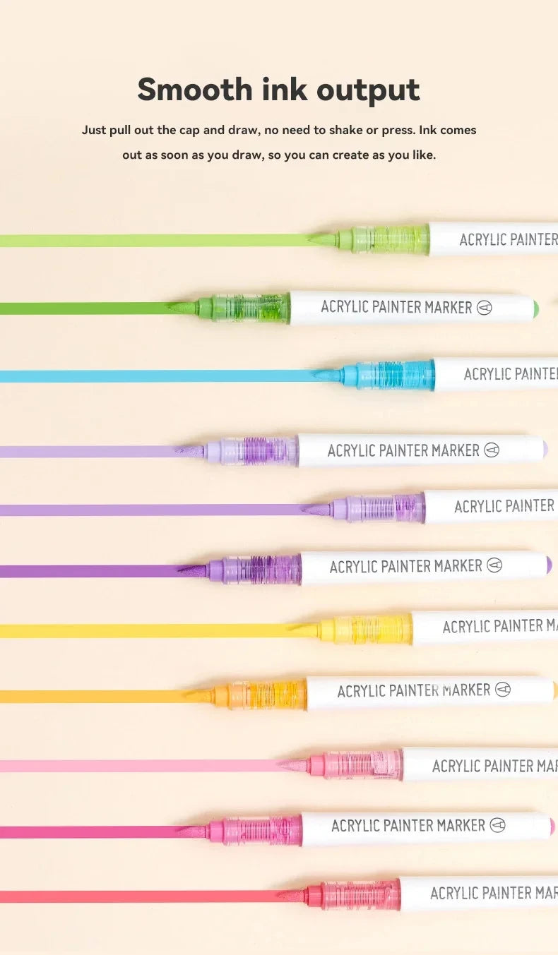 Acrylic Marker Pen Set – 9PCS Soft Brush DIY Paint Art Markers for Students