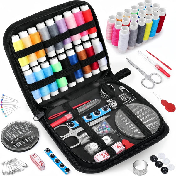 Complete Sewing Kit – Threads, Needles, Scissors & Accessories (Home & Travel)