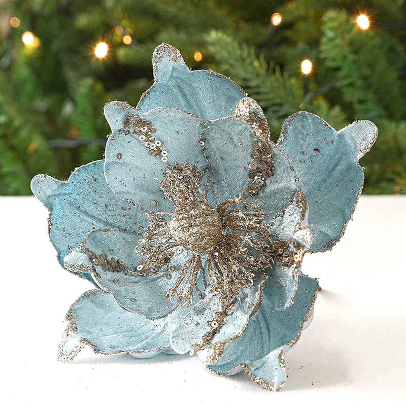 Large Glitter Velvet Christmas Flower – 26CM Artificial Ornament for Tree & Home Décor