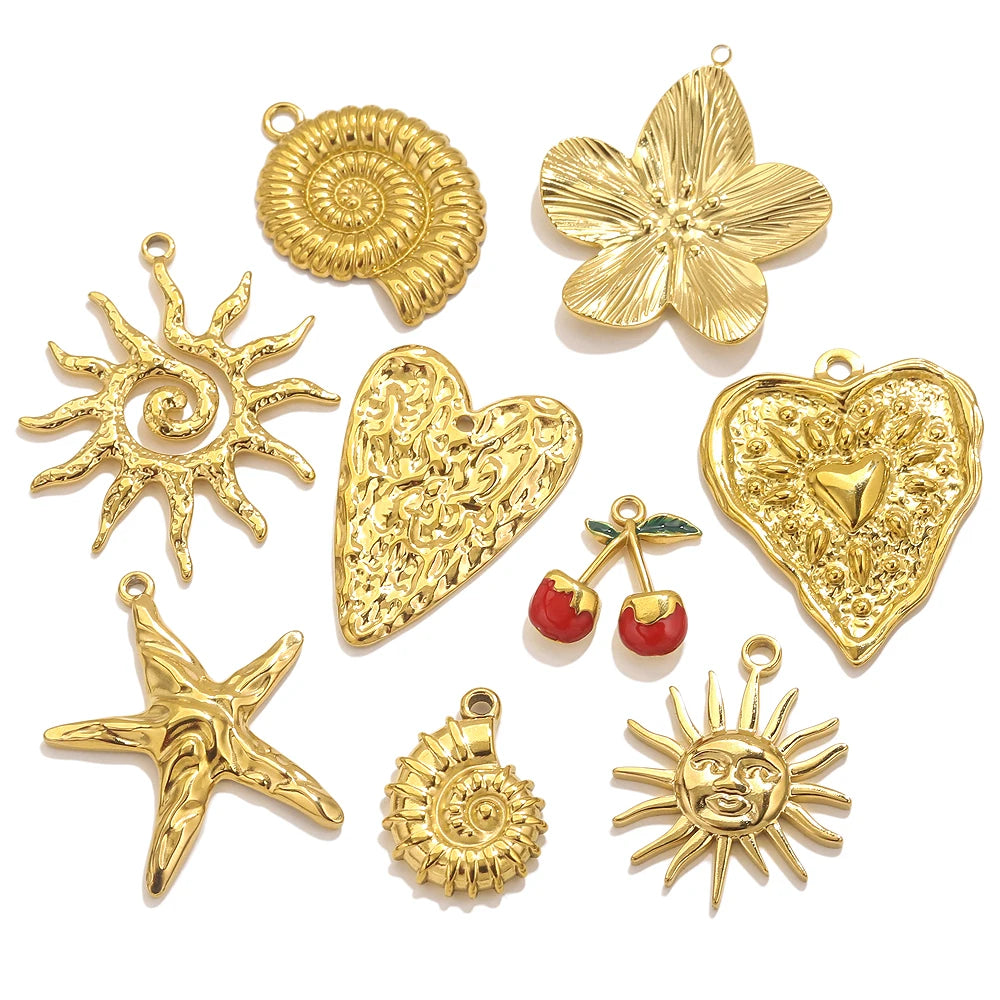5PCS Gold Stainless Steel Charms – DIY Jewelry Pendants & Accessories