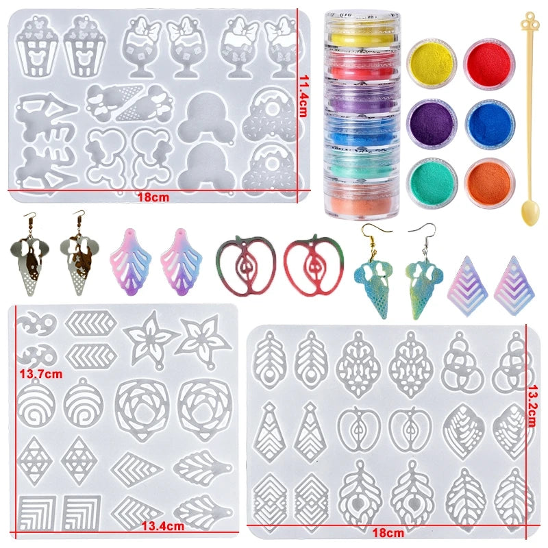 16-Style Epoxy Resin Mold Kit – Silicone Jewelry Casting Set for DIY Earrings