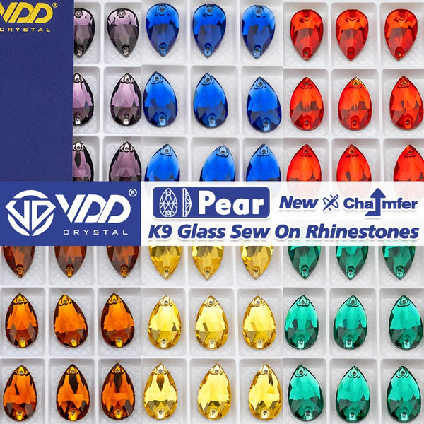 VDD Pear-Shaped K9 Glass Sew-On Rhinestones – Multicolor Crystal Stones