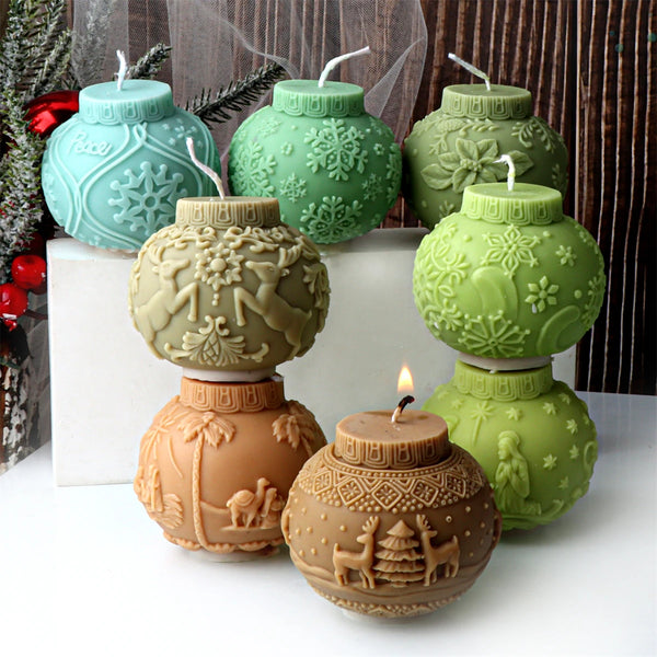 3D Christmas Ball Candle Mold – Silicone Embossed Lantern Mold for DIY Crafts