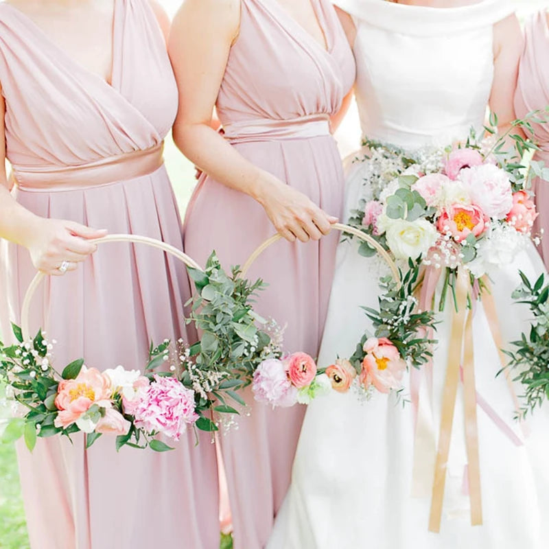 5PCS Wooden Bamboo Hoops – Round Rings for DIY Crafts & Home Décor