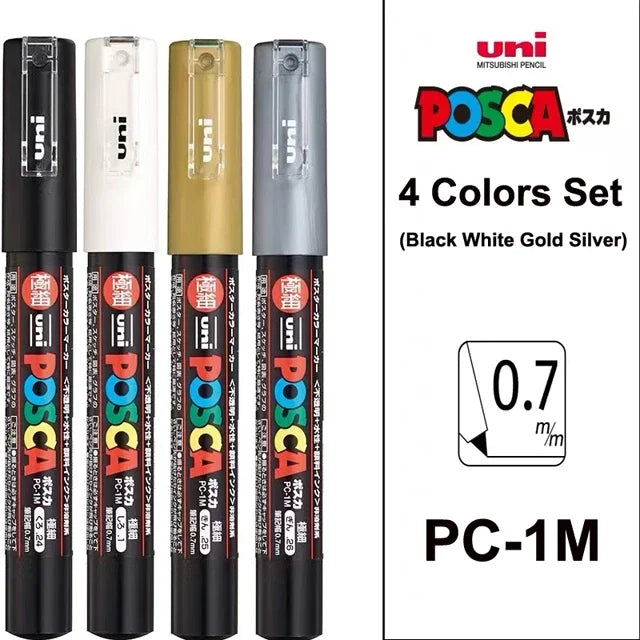 🎨 UNI POSCA Acrylic Paint Marker Set – PC-1M / PC-3M / PC-5M Quick-Dry Permanent Paint Pens